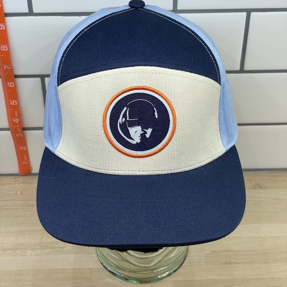 Mens Hat Colorblock RARE embroidered Blue Cream Orange Patch Headset Pilot Drone - Picture 3 of 11